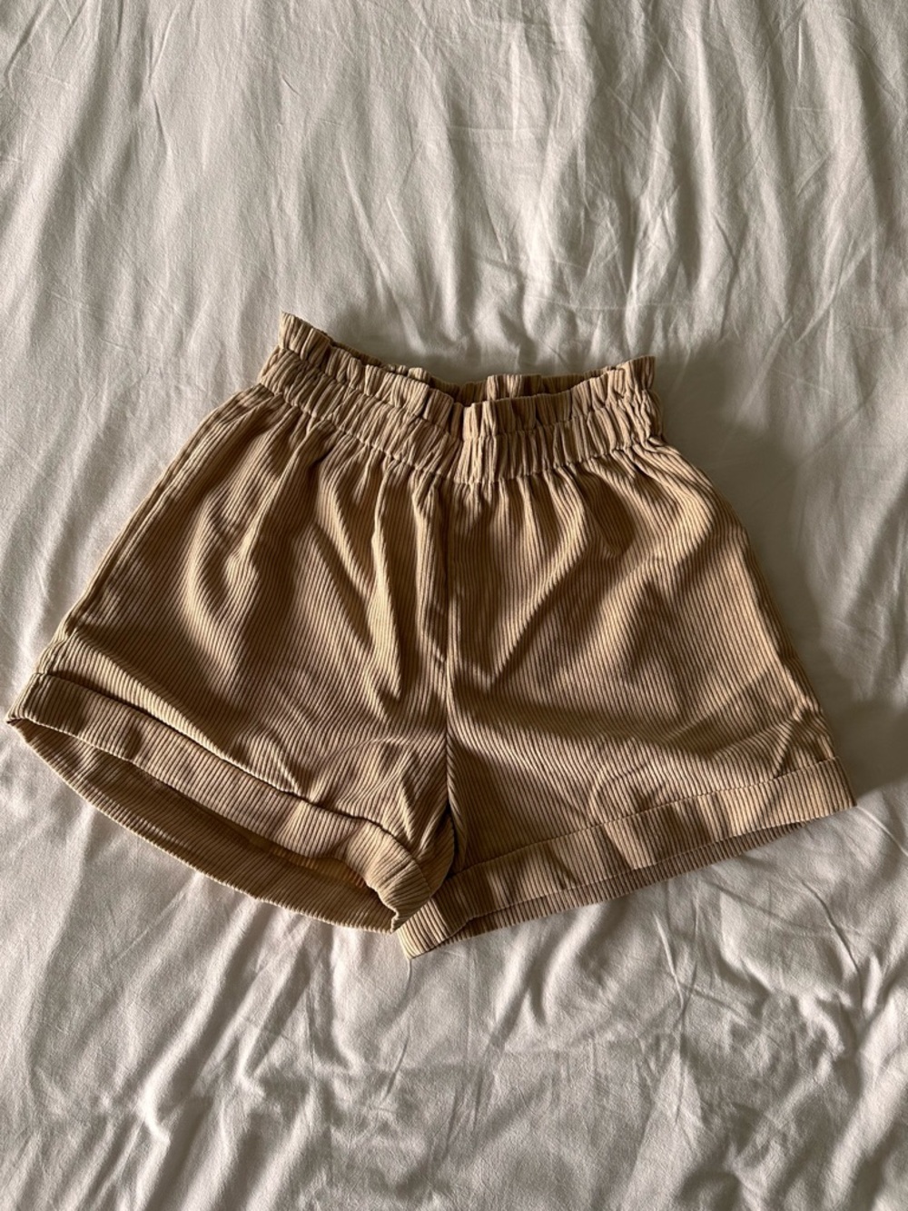 Princess Polly Tan Ribbed High-Waist Paperbag Shorts